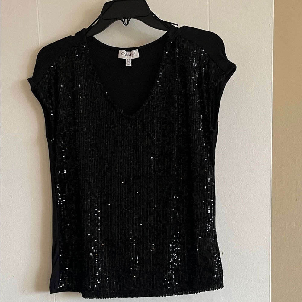 Carmen Marc Valvo Black Sequin Blouse